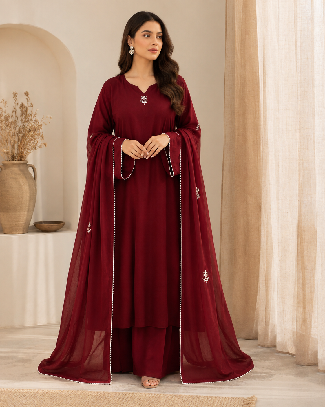 Noor Ivory Fully Stitched Three-Piece Suit
